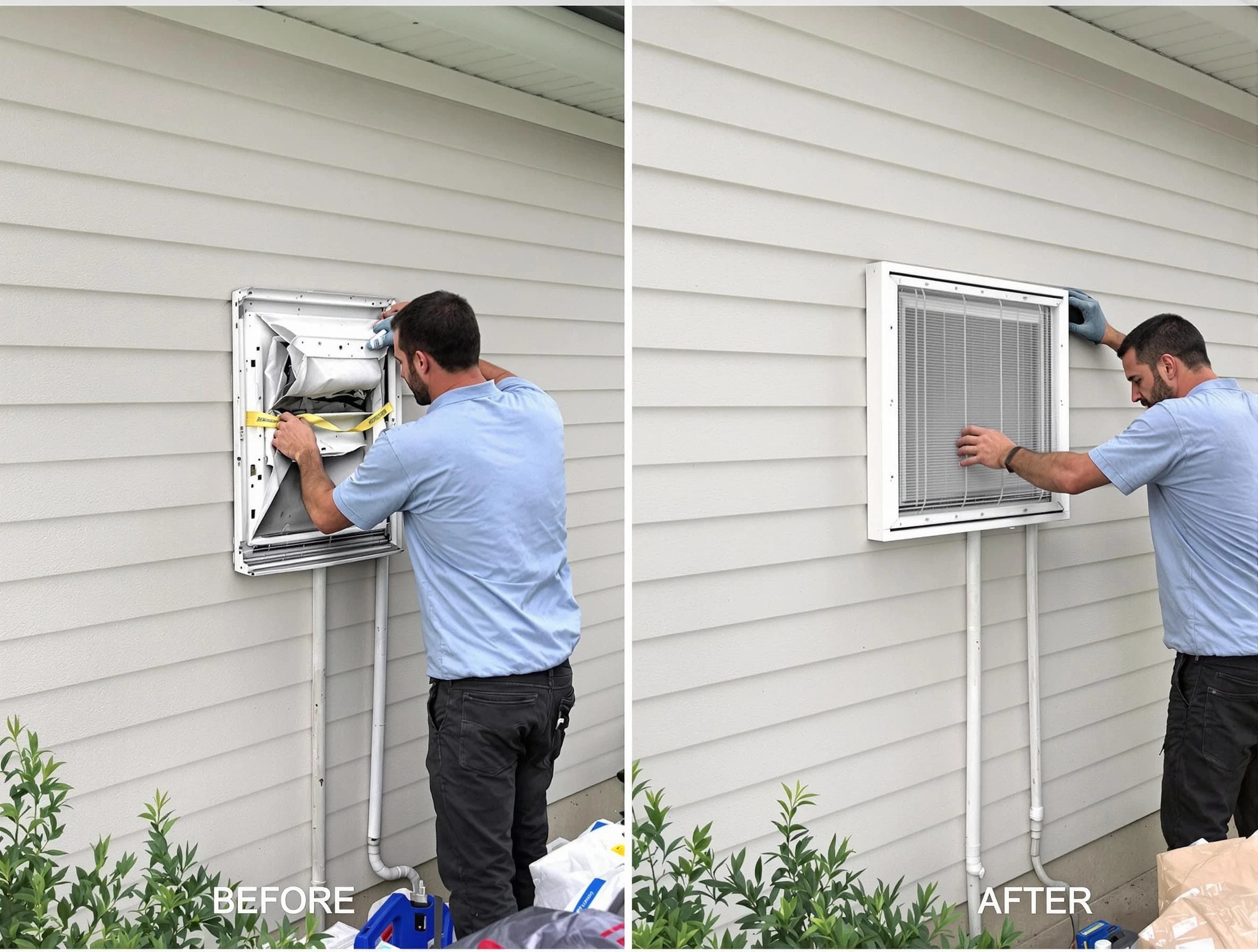 Panthersville Dryer Vent Cleaning technician installing high-quality dryer vent cover at a residential property in Panthersville