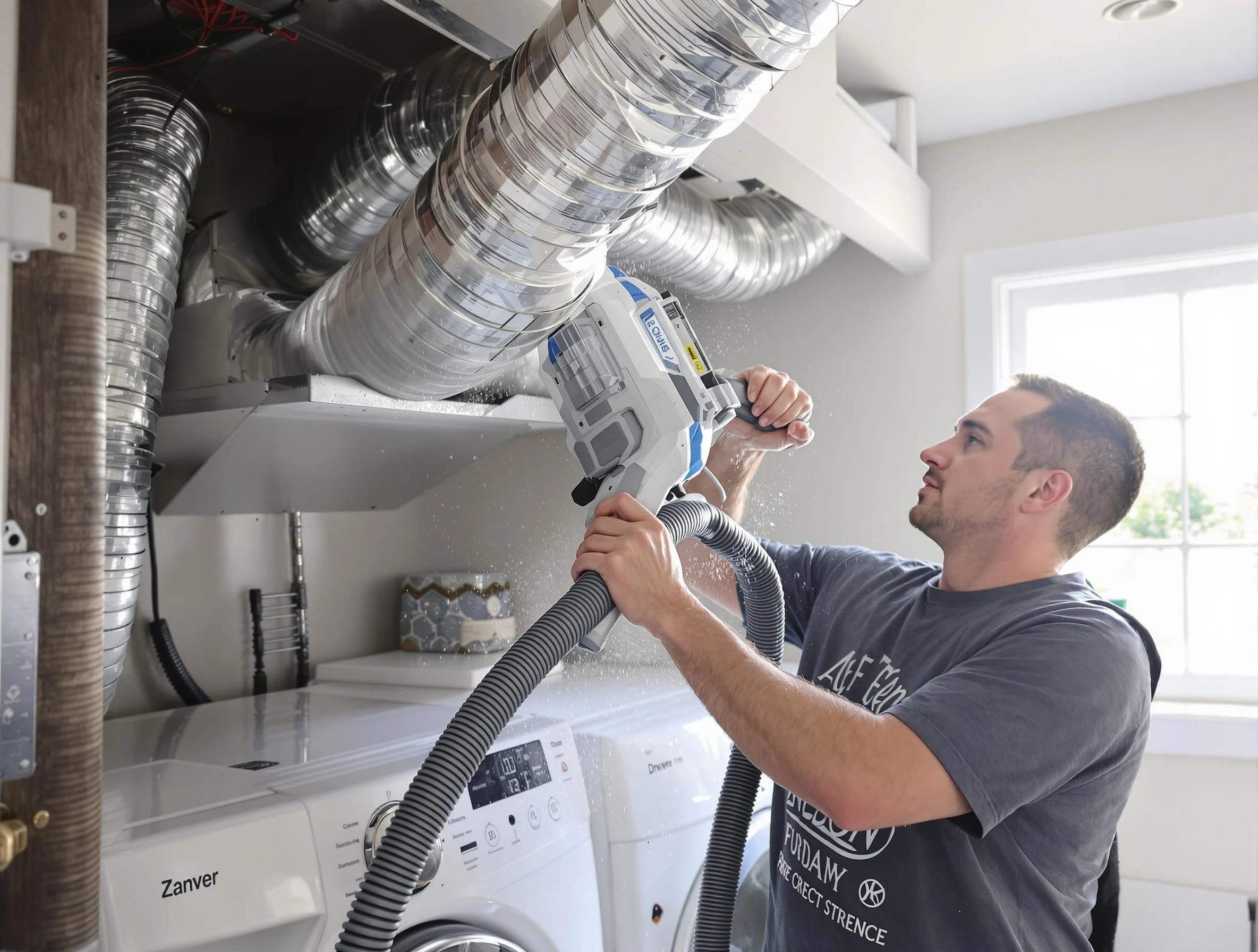 Panthersville Dryer Vent Cleaning specialist cleaning deep within a dryer vent duct system in Panthersville